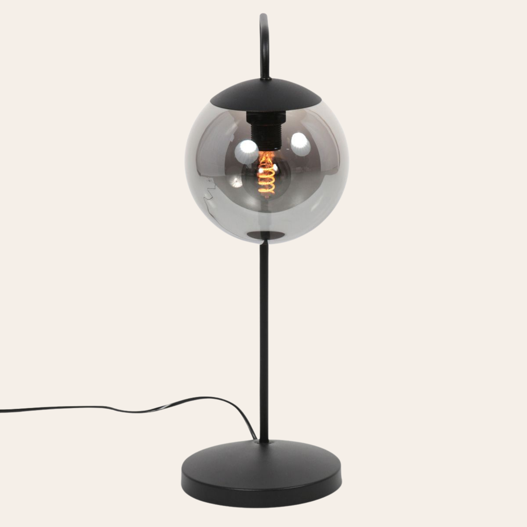 Steinhauer Bollique Tafellamp | Zwart Metaal, Smoke Glas, E14 Fitting Steinhauer