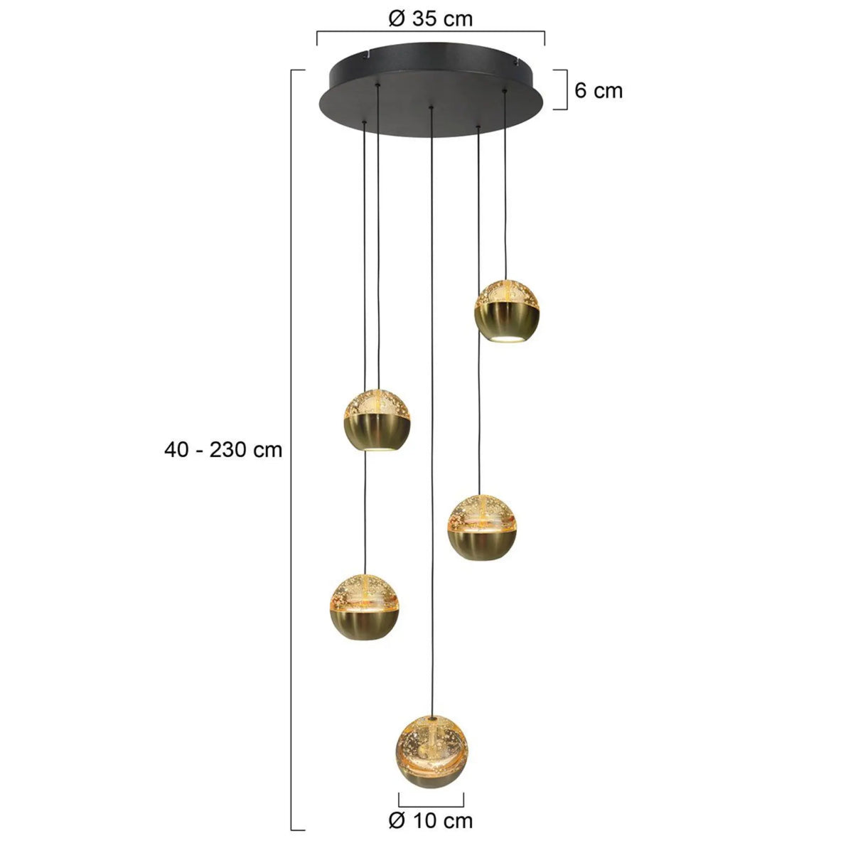Steinhauer Belluno Hanglamp | Messing, Vijf Lichtpunten, Dim-to-Warm voor Eettafel Steinhauer