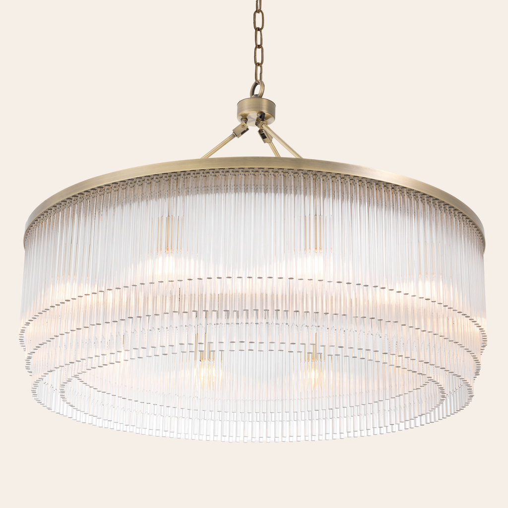 Eichholtz Hector Kroonluchter L| Licht Geborsteld Messing, Moderne Elegantie
