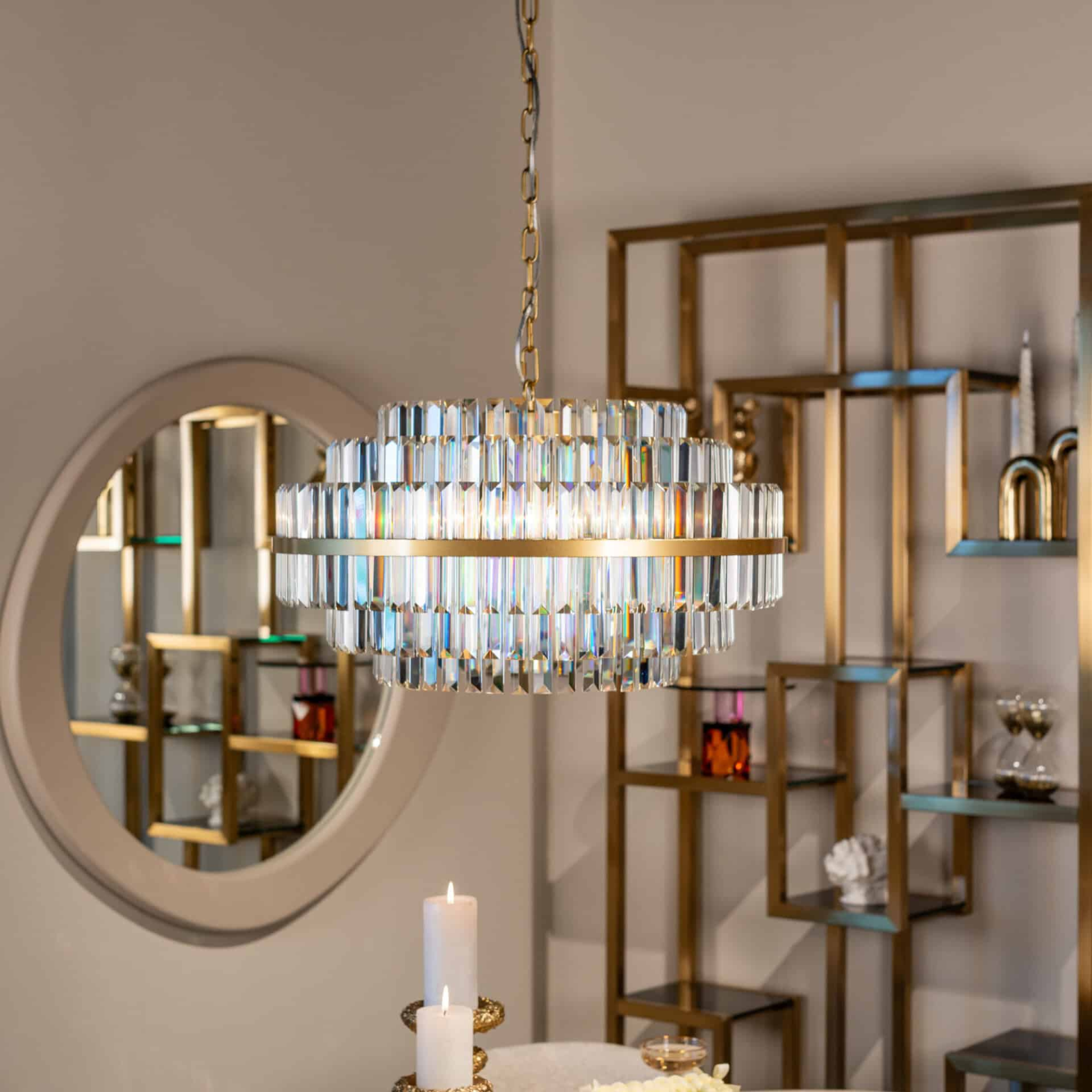 Richmond Desire Kroonluchter Geborsteld Goud met Kristal - 10-Lichts Hanglamp Ø80 cm