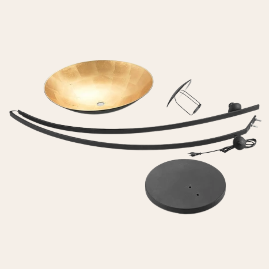 Lindby Emilienne Booglamp Zwart met Goudkleurige Kap - Metalen Vloerlamp 180 cm E27