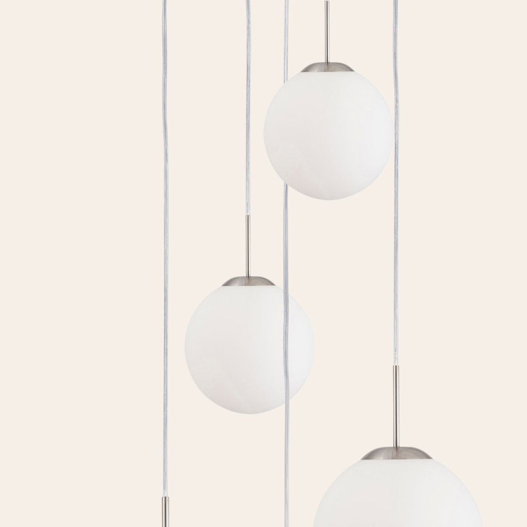 Steinhauer Bollique Hanglamp | Staalkleurig, 5-lichts met Mat Wit Glas