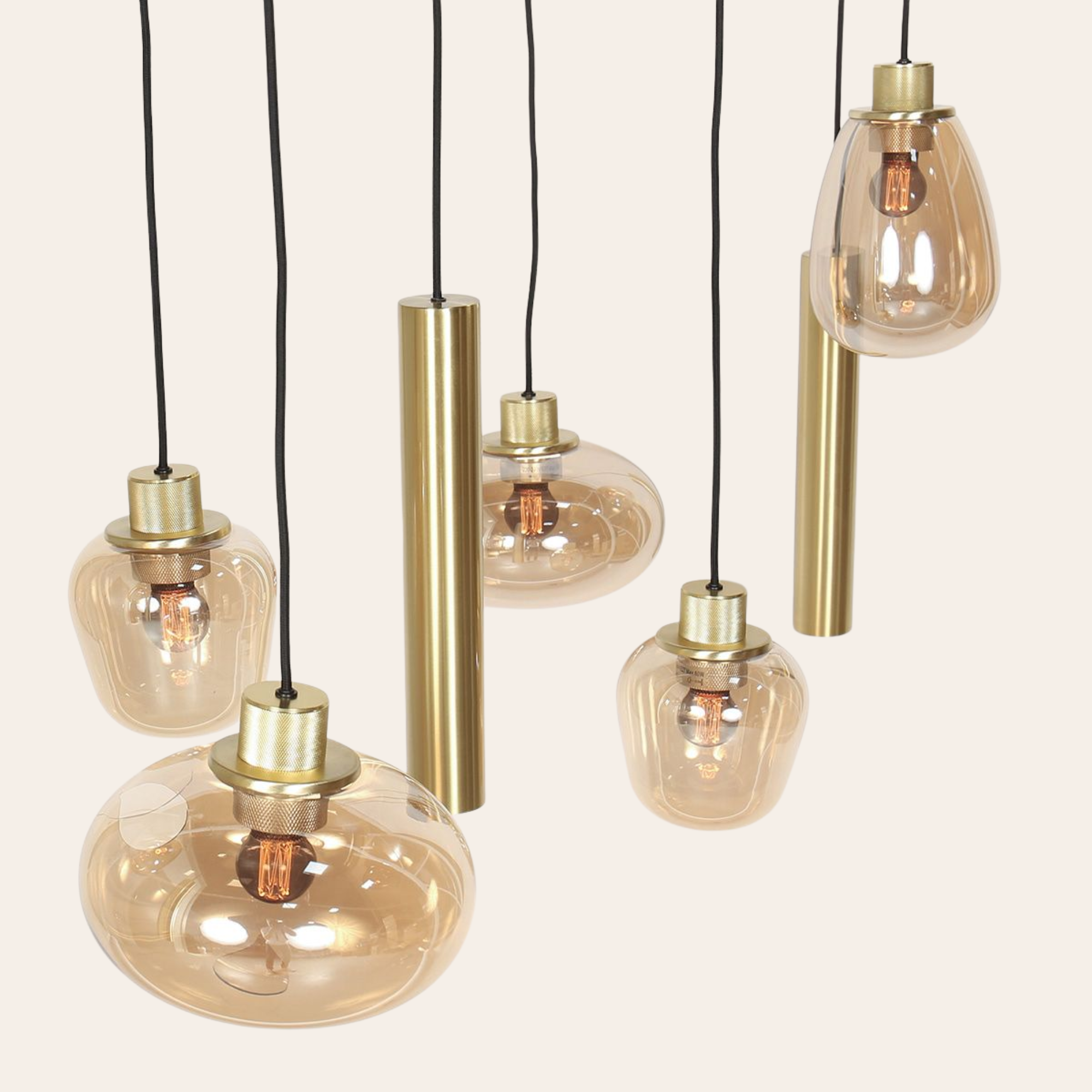 Steinhauer Reflexion Hanglamp | Messing, 9-lichts met Amber Glas