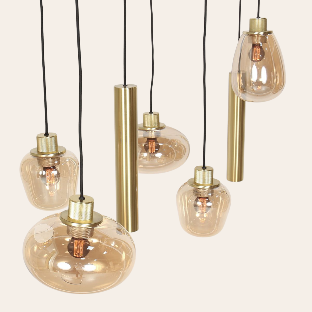 Steinhauer Reflexion Hanglamp | Messing, 9-lichts met Amber Glas Steinhauer