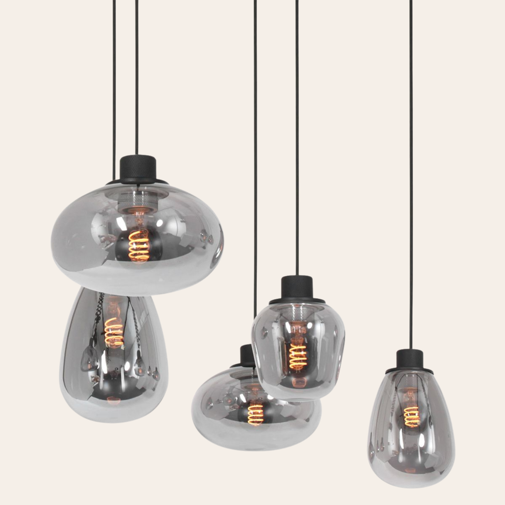 Steinhauer Reflexion Hanglamp | Zwart Staal, 5 Lichtpunten, Smoke Glas Steinhauer