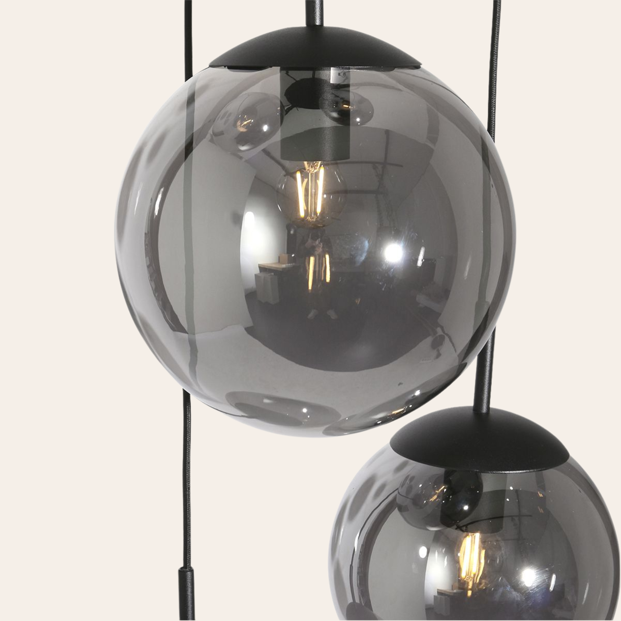 Steinhauer Bollique Hanglamp | Zwart Metaal, 5 Lichtpunten, Smoke Glas