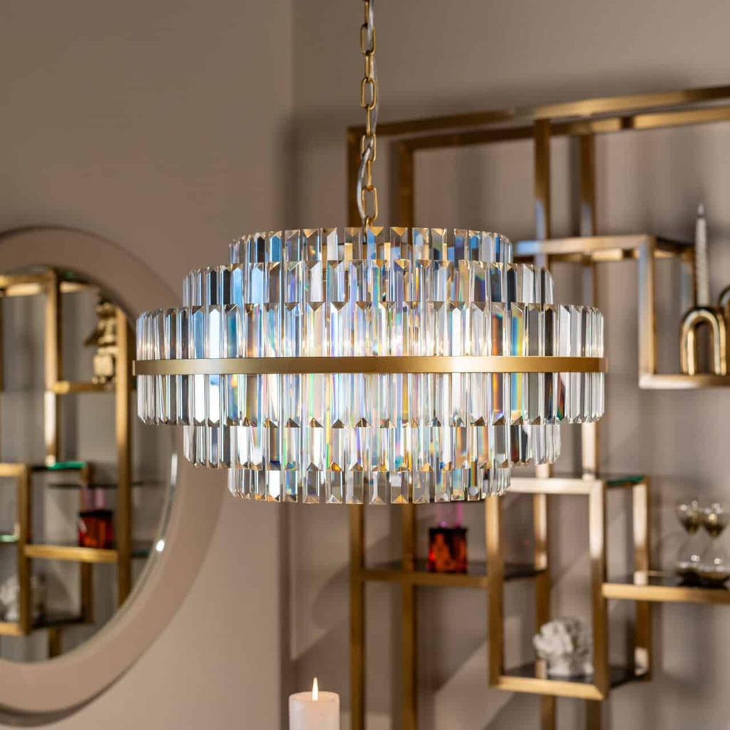 Richmond Desire Kroonluchter Geborsteld Goud met Kristal - 10-Lichts Hanglamp Ø80 cm