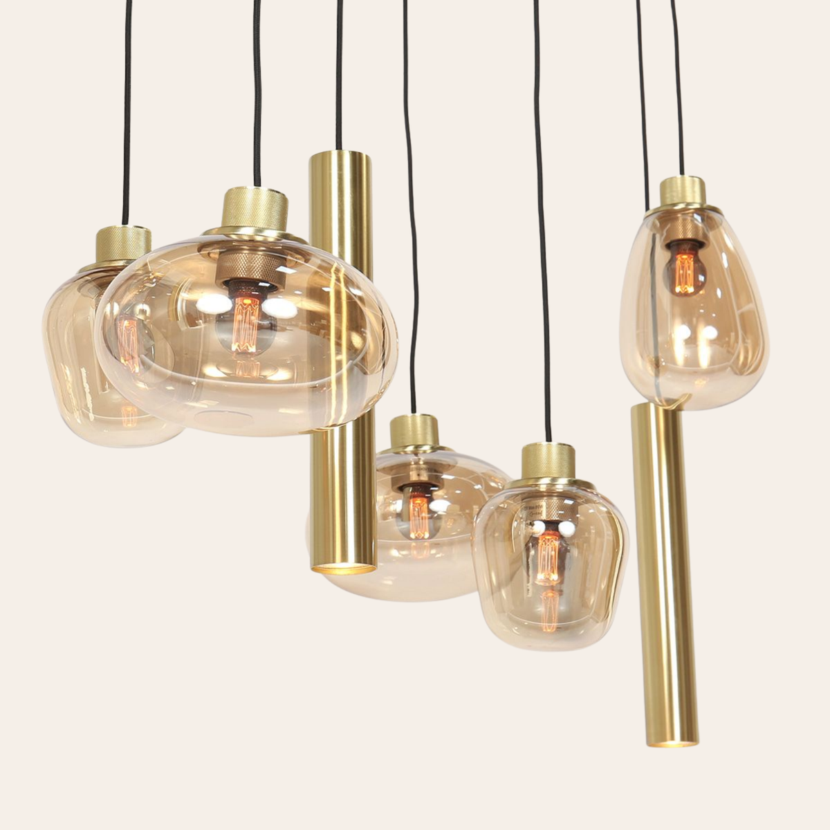 Steinhauer Reflexion Hanglamp | Messing, 9-lichts met Amber Glas Steinhauer