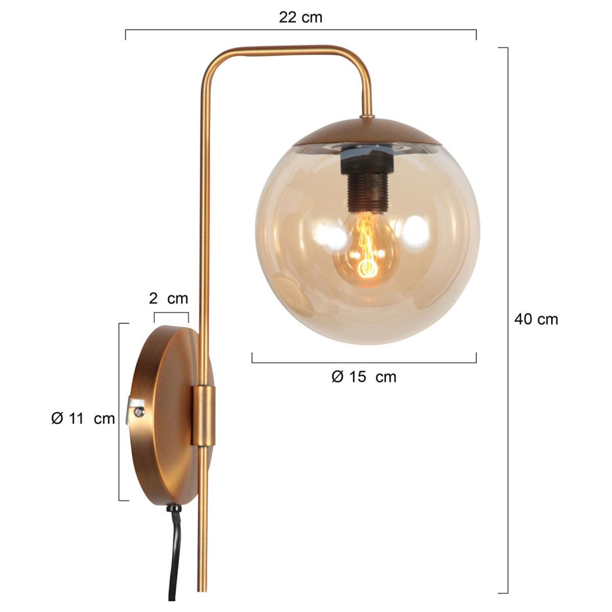 Steinhauer Bollique Wandlamp | Bronskleurig Metaal, Amberglas, E14 Fitting