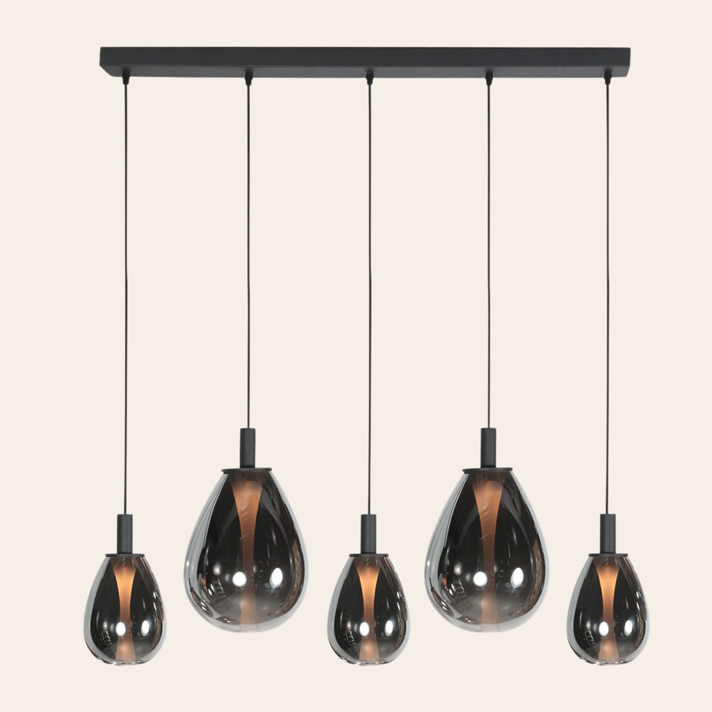 Steinhauer Glimsy Hanglamp | Zwart Metaal, Smoke Glas, Verstelbaar voor Eettafel Steinhauer