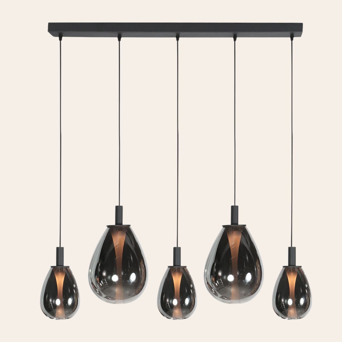Steinhauer Glimsy Hanglamp | Zwart Metaal, Smoke Glas, Verstelbaar voor Eettafel Steinhauer