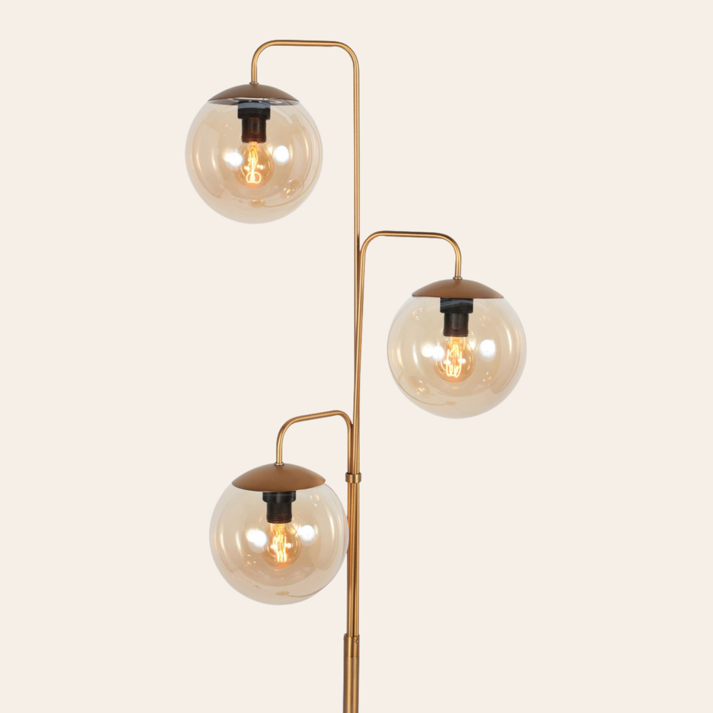 Steinhauer Bollique Vloerlamp | Brons Metaal, 3-Lichts Amber Glas voor Woonkamer Steinhauer