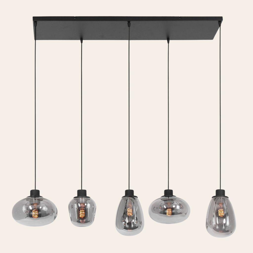 Steinhauer Reflexion Hanglamp | Zwart Staal, 5 Lichtpunten, Smoke Glas Steinhauer