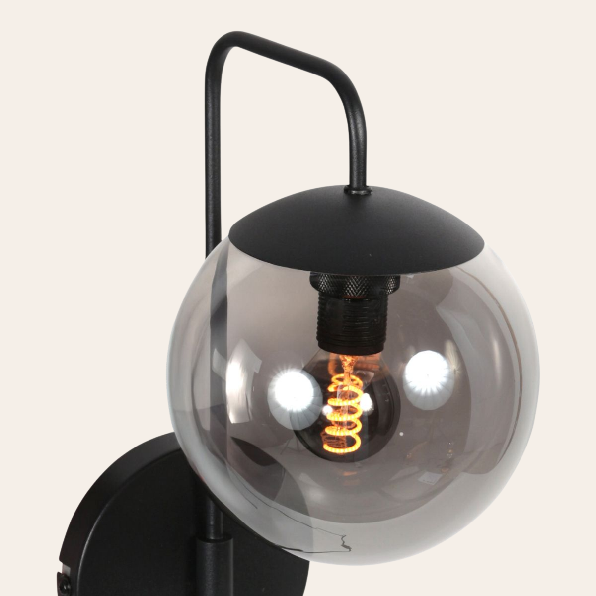Steinhauer Bollique Wandlamp | Zwart Metaal, Smoke Glas, E14 Fitting Steinhauer