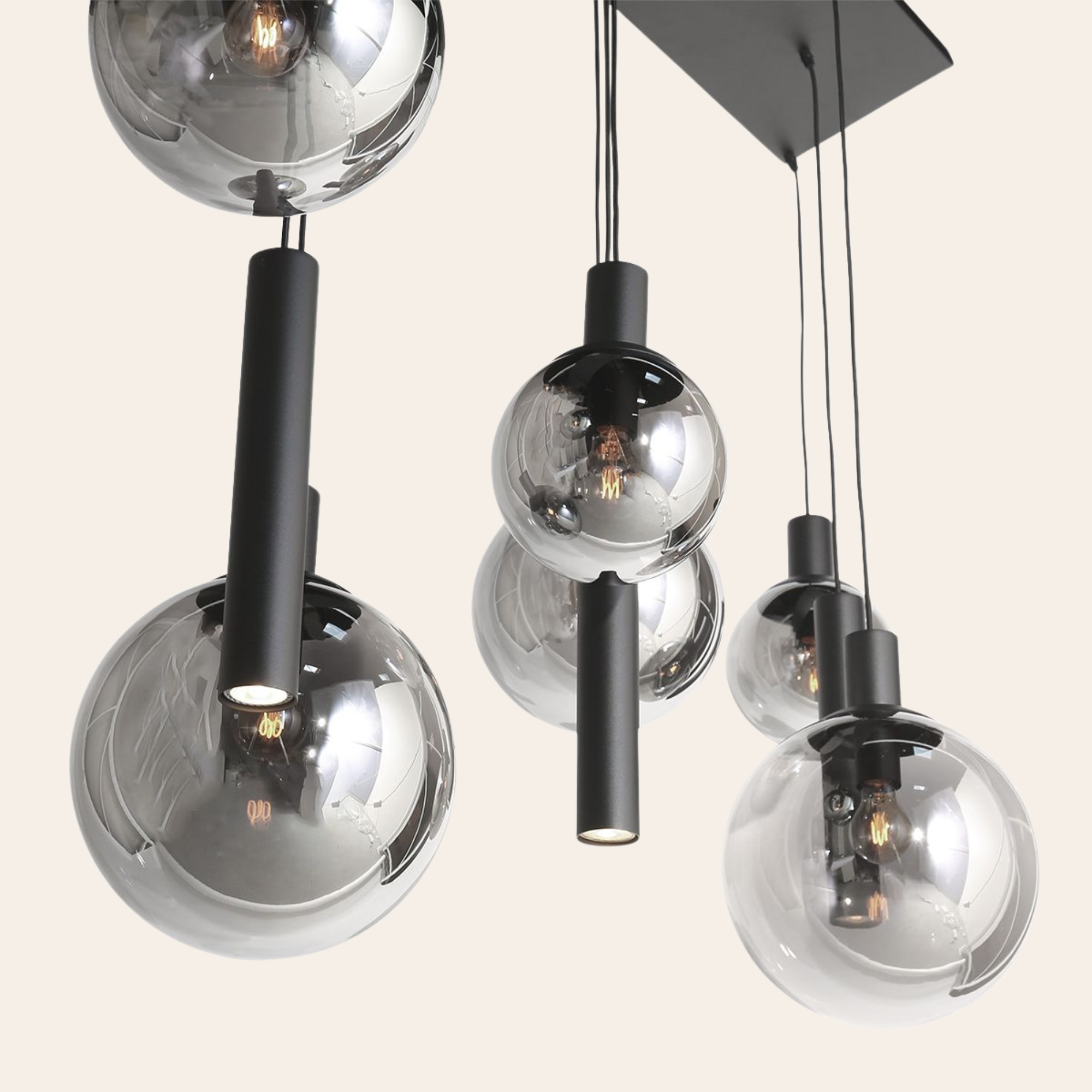 Steinhauer Bollique Hanglamp Zwart | 9-Lichts Smoke Glas, Verstelbaar voor Eettafel