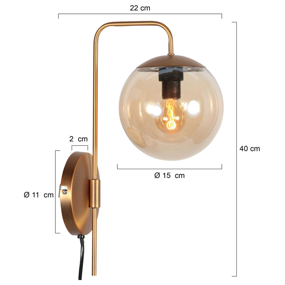 Steinhauer Bollique Wandlamp | Bronskleurig Metaal, Amberglas, E14 Fitting Steinhauer
