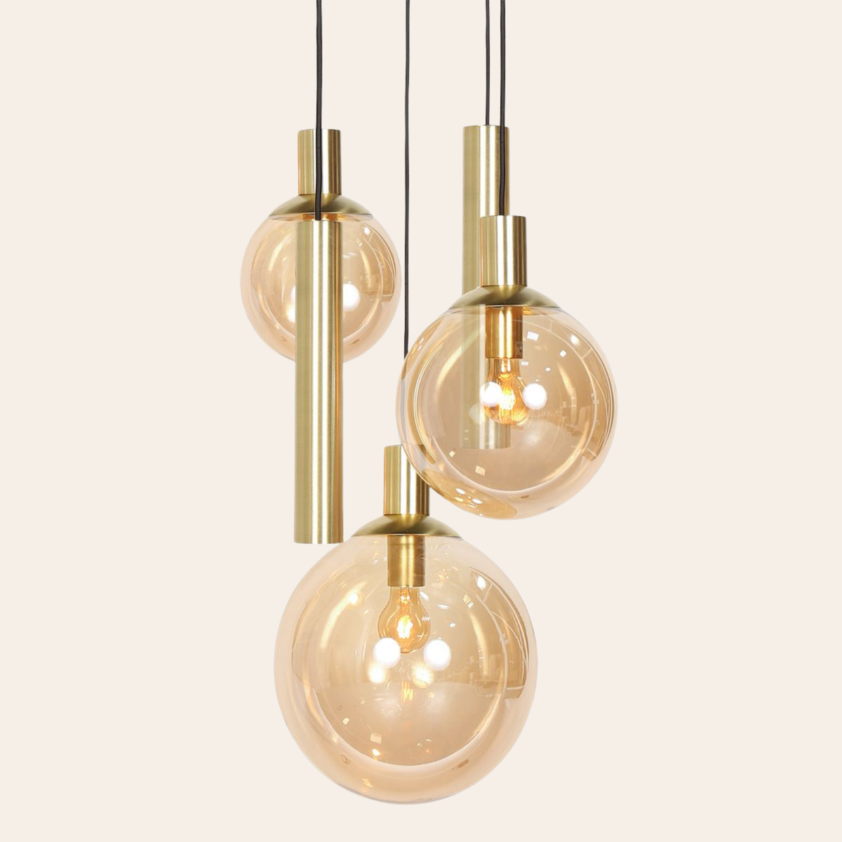 Steinhauer Bollique Hanglamp 5-lichts | Messing, Amberglas, Verstelbaar Steinhauer