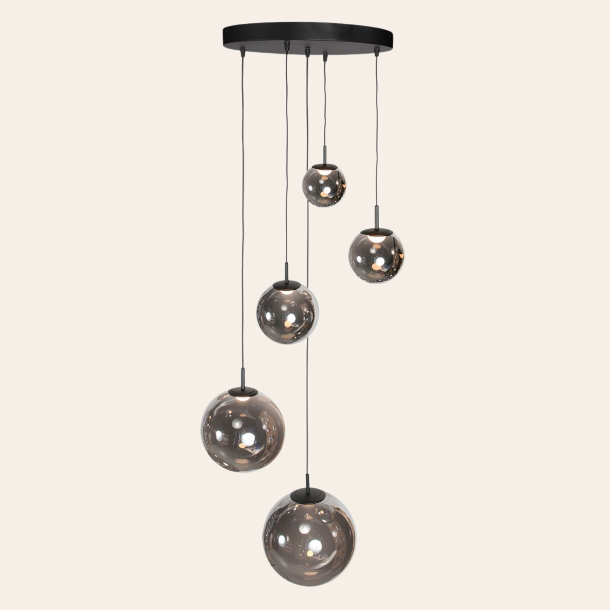 Steinhauer Bollique Hanglamp | Zwart Metaal, Smoke Glas, Dimbaar, Verstelbaar Steinhauer