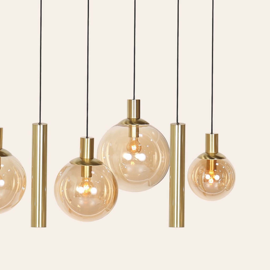 Steinhauer Bollique Hanglamp Eettafel | Messing met Amber Glas, 9-Lichts, Verstelbaar Steinhauer