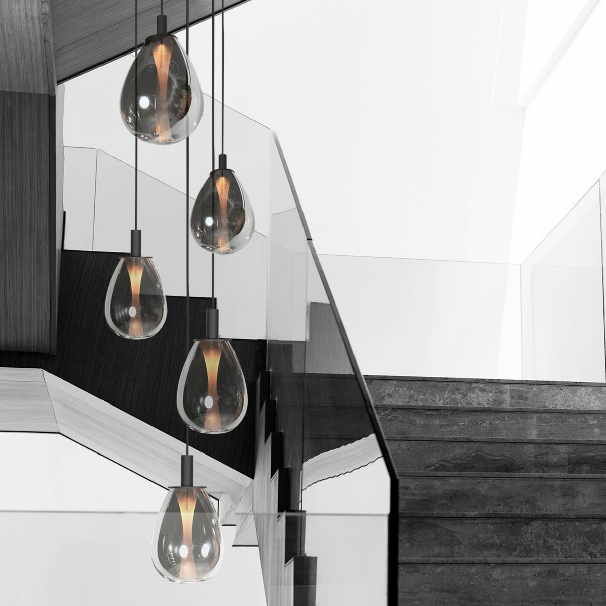Steinhauer Glimsy Hanglamp Zwart | 5-Lichts, Verstelbaar, Smoke Glas, Perfect voor Eettafel Steinhauer