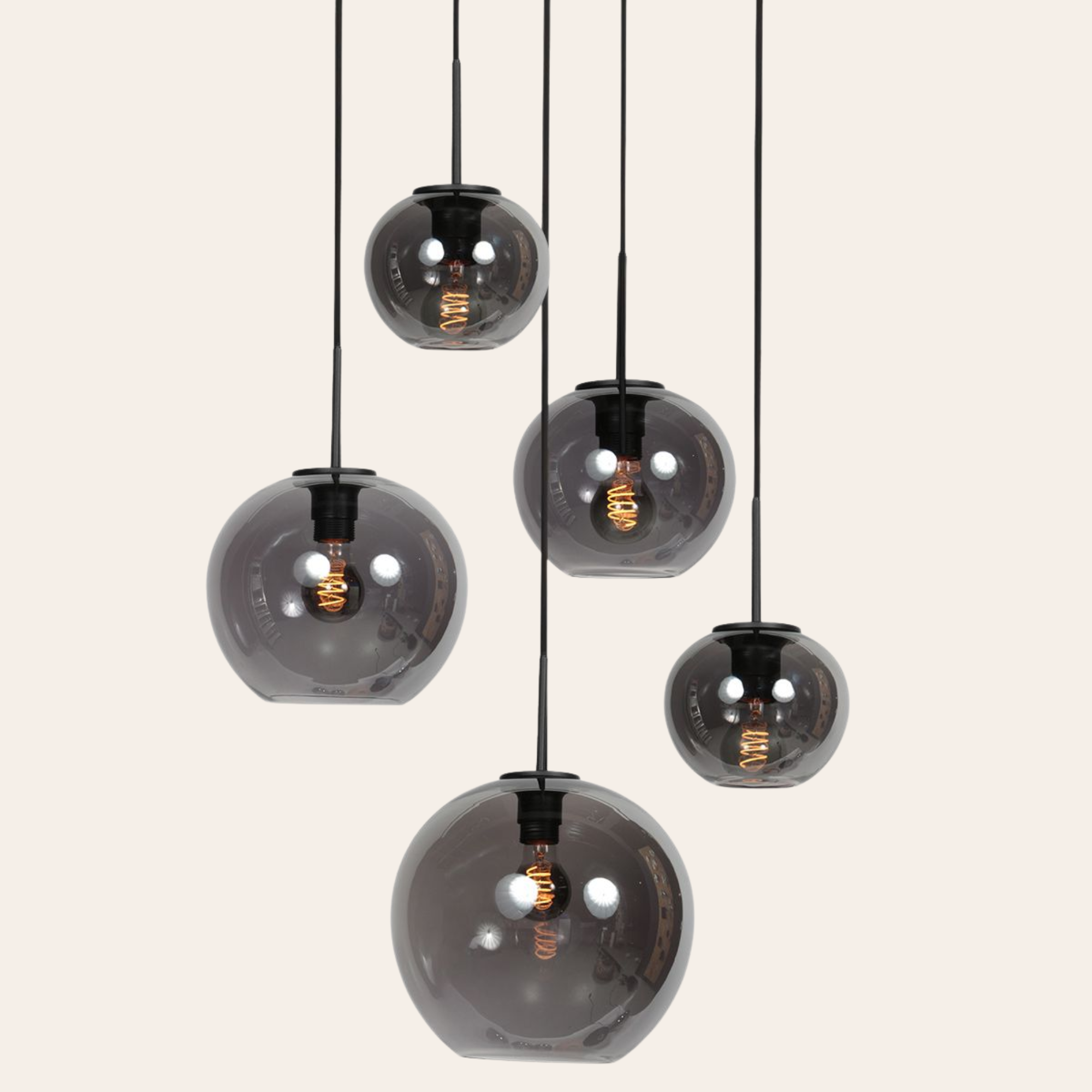 Steinhauer Sferio Hanglamp Zwart | Metaal met Rookglas, 5 Pendels voor Eettafel