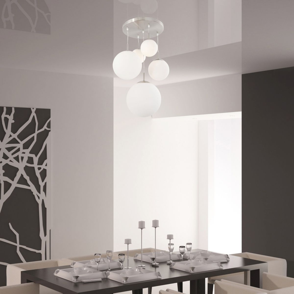 Steinhauer Bollique Hanglamp | Staalkleurig, 5-lichts met Mat Wit Glas