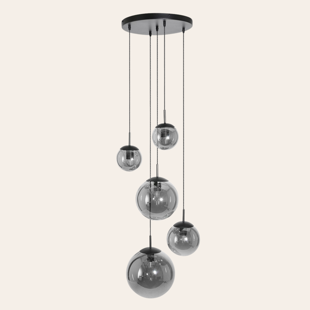 Steinhauer Bollique Hanglamp | Zwart Metaal, 5 Lichtpunten, Smoke Glas
