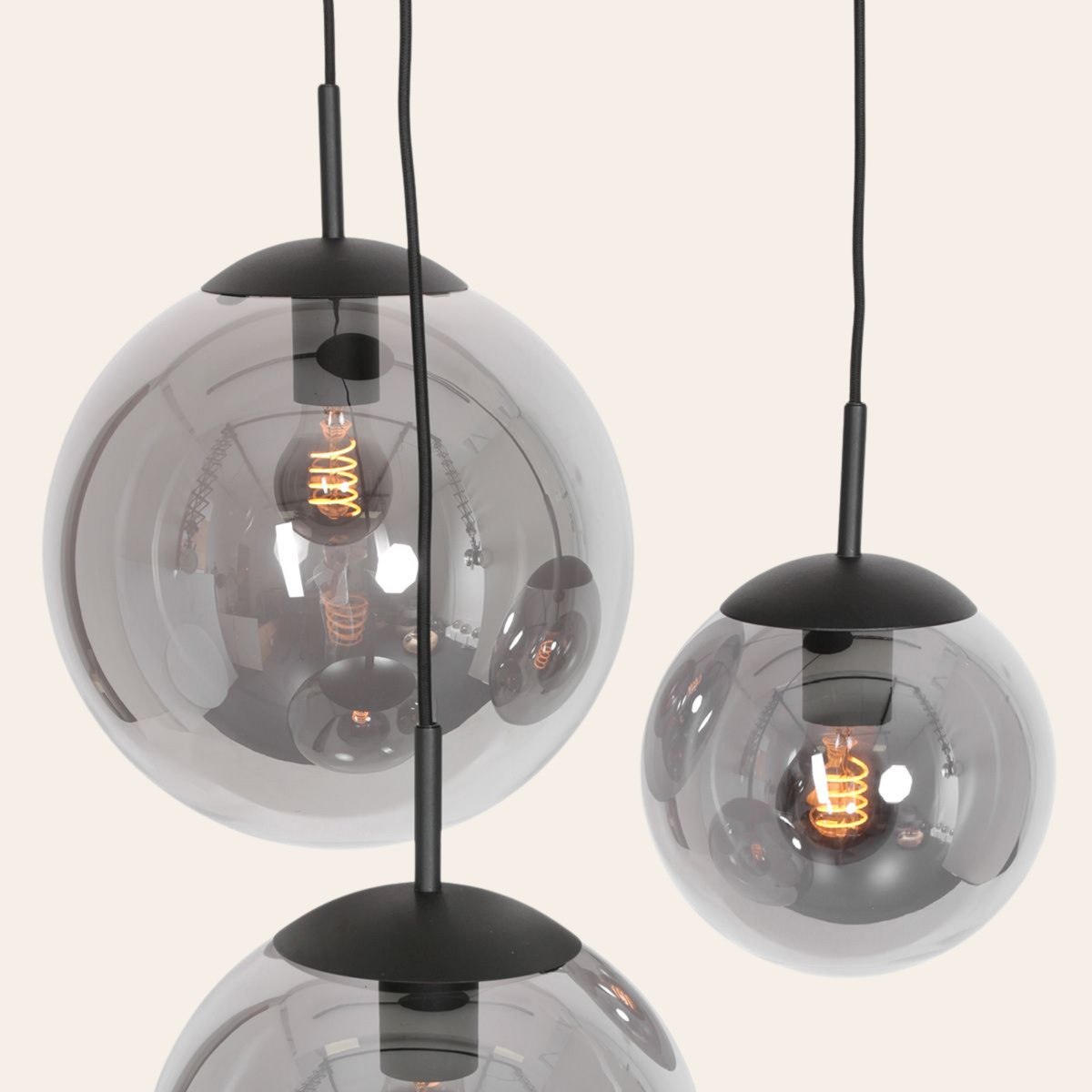 Steinhauer Bollique Hanglamp | Zwart Metaal, 3 Lichtpunten, Smoke Glas Steinhauer