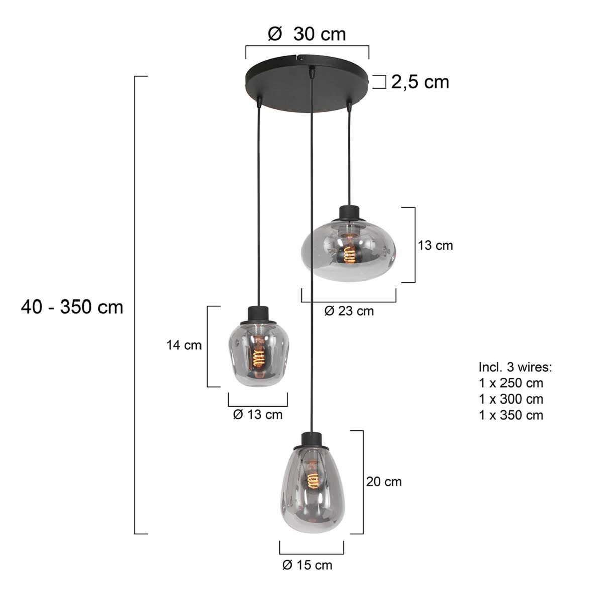 Steinhauer Reflexion Hanglamp | Zwart Staal, 3 Lichtpunten, Verstelbaar Smoke Glas Steinhauer