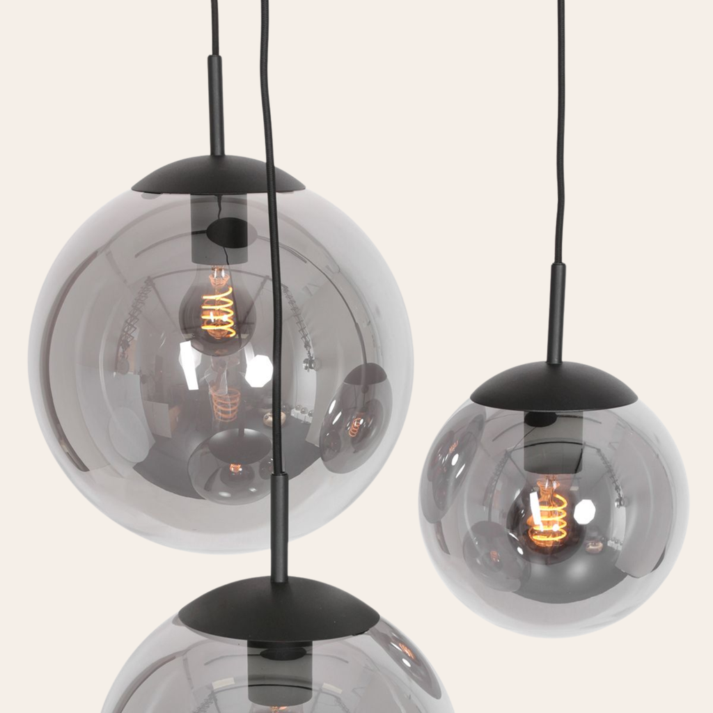 Steinhauer Bollique Hanglamp | Zwart Metaal, 3 Lichtpunten, Smoke Glas