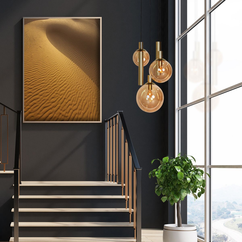 Steinhauer Bollique Hanglamp 5-lichts | Messing, Amberglas, Verstelbaar Steinhauer