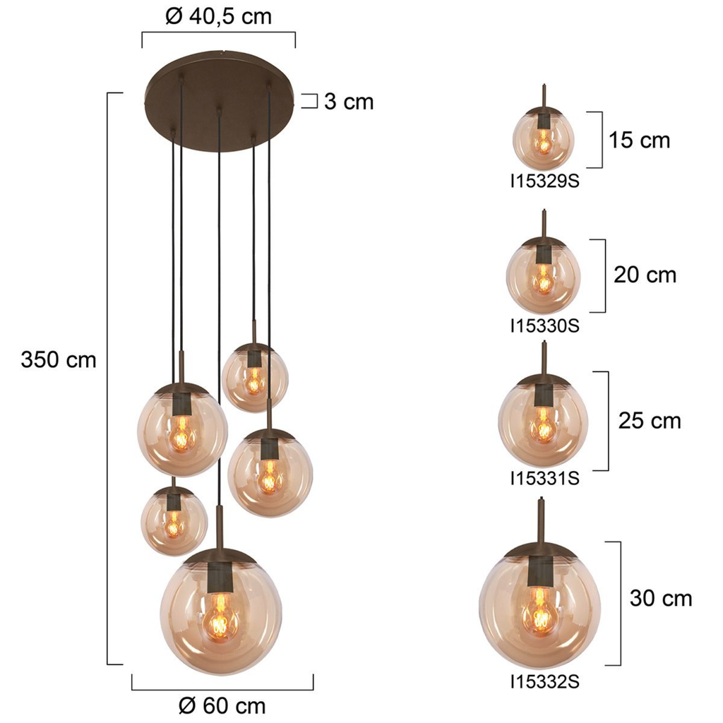 Steinhauer Bollique Hanglamp | Cacao Metaal, 5-lichts met Amber Glas