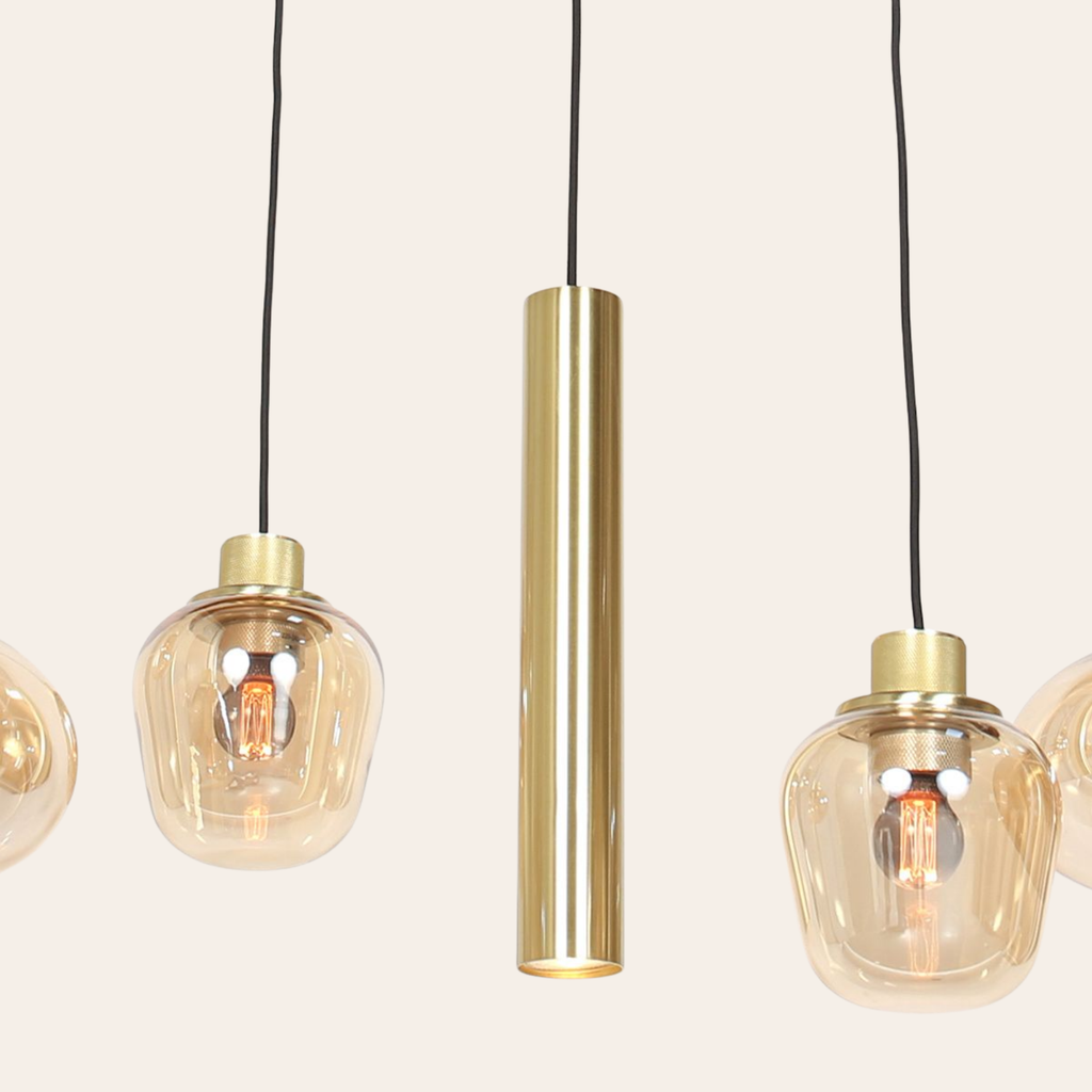 Steinhauer Reflexion Hanglamp | Messing, 9-lichts met Amber Glas Steinhauer