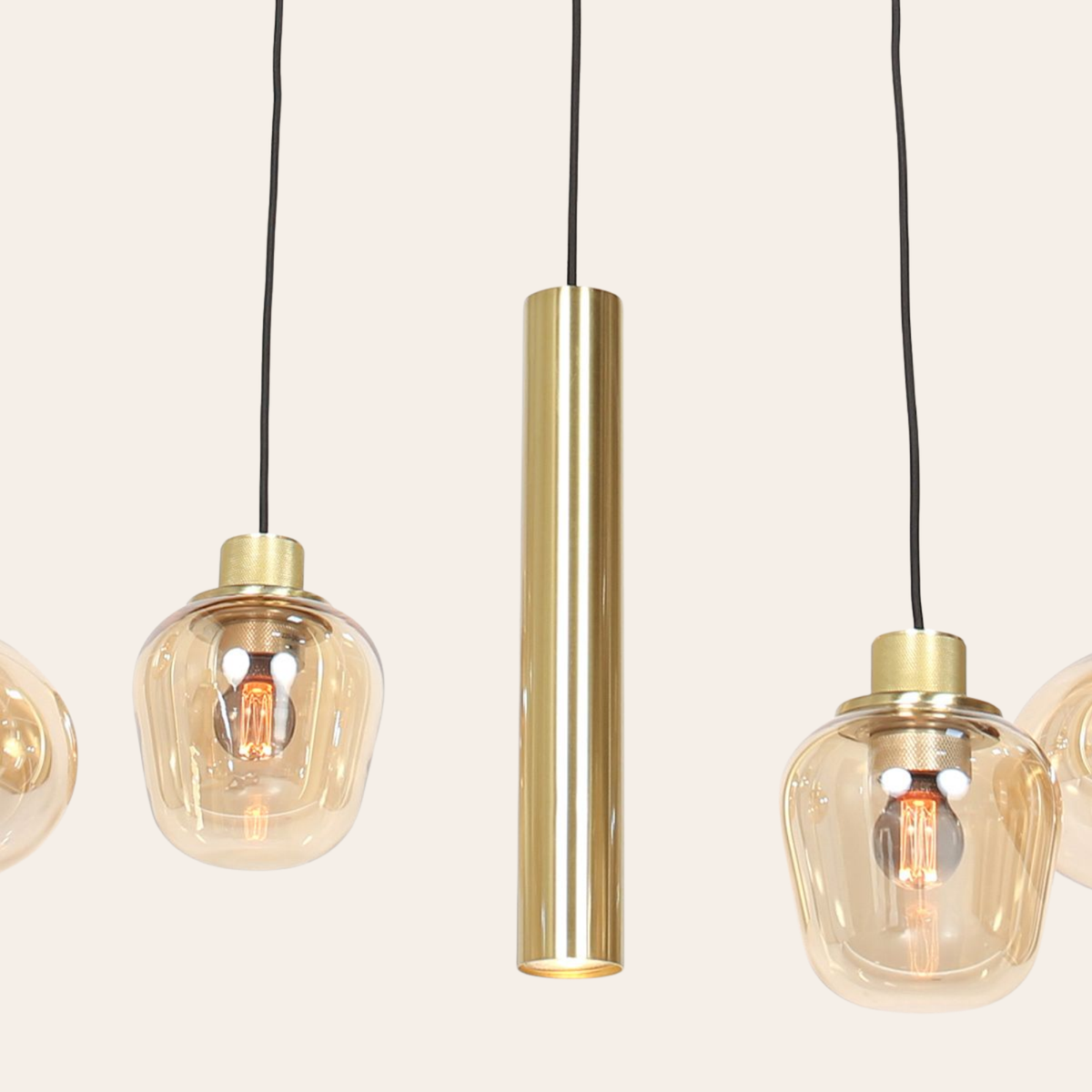 Steinhauer Reflexion Hanglamp | Messing, 9-lichts met Amber Glas Steinhauer