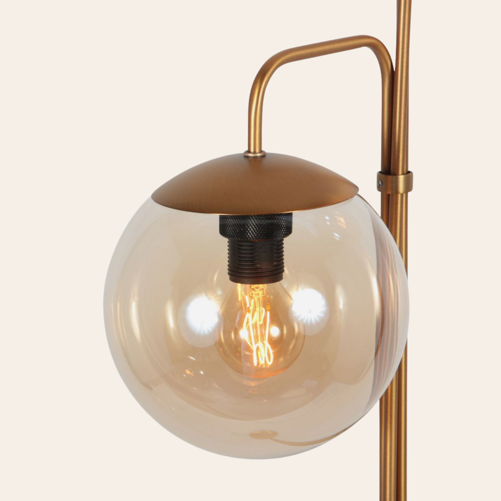 Steinhauer Bollique Vloerlamp | Brons Metaal, 3-Lichts Amber Glas voor Woonkamer Steinhauer