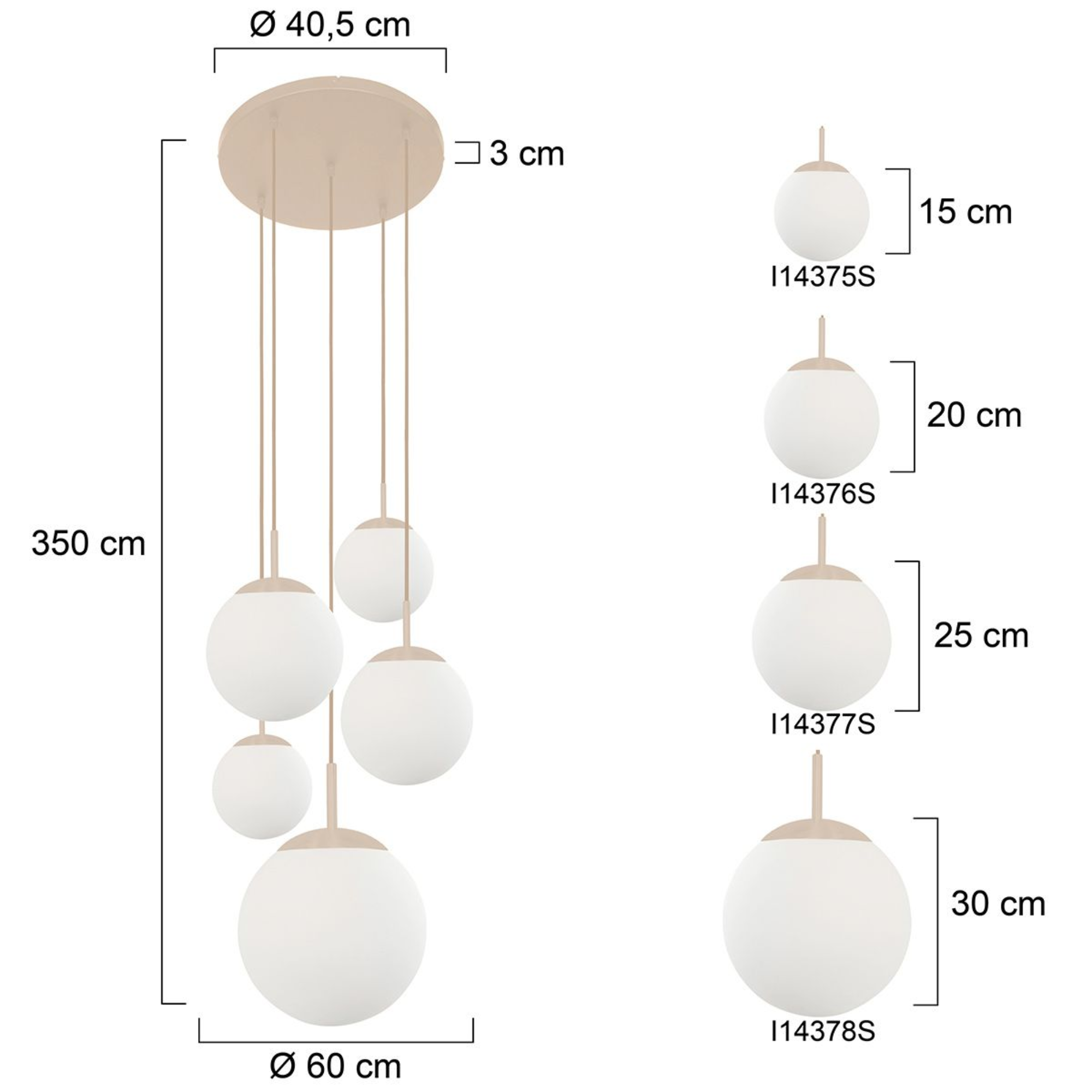 Steinhauer Bollique Hanglamp | Crème Metaal, Mat Wit Glas, 5-lichts Verstelbaar