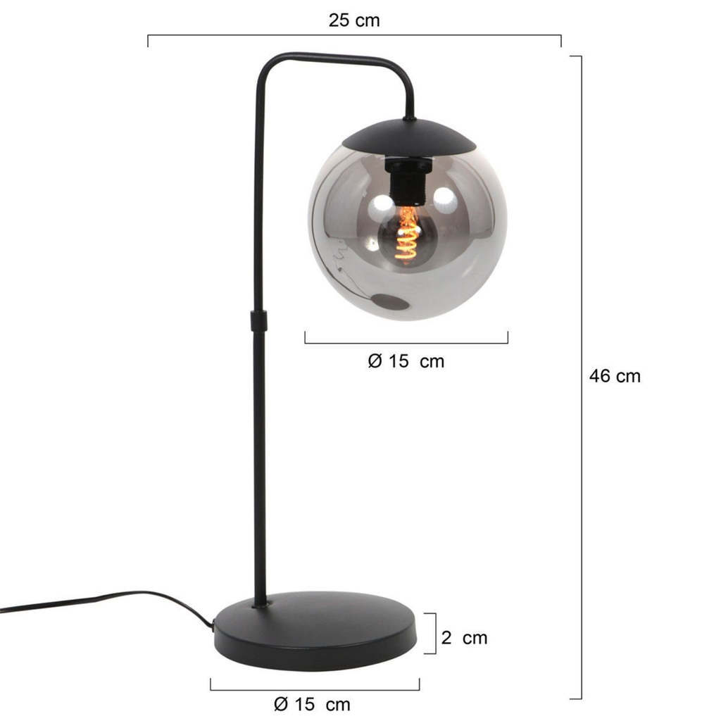 Steinhauer Bollique Tafellamp | Zwart Metaal, Smoke Glas, E14 Fitting Steinhauer