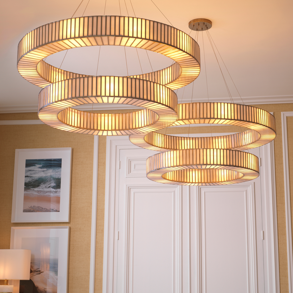 Eichholtz Monari Hanglamp | Antiek Messing, Wit Glas