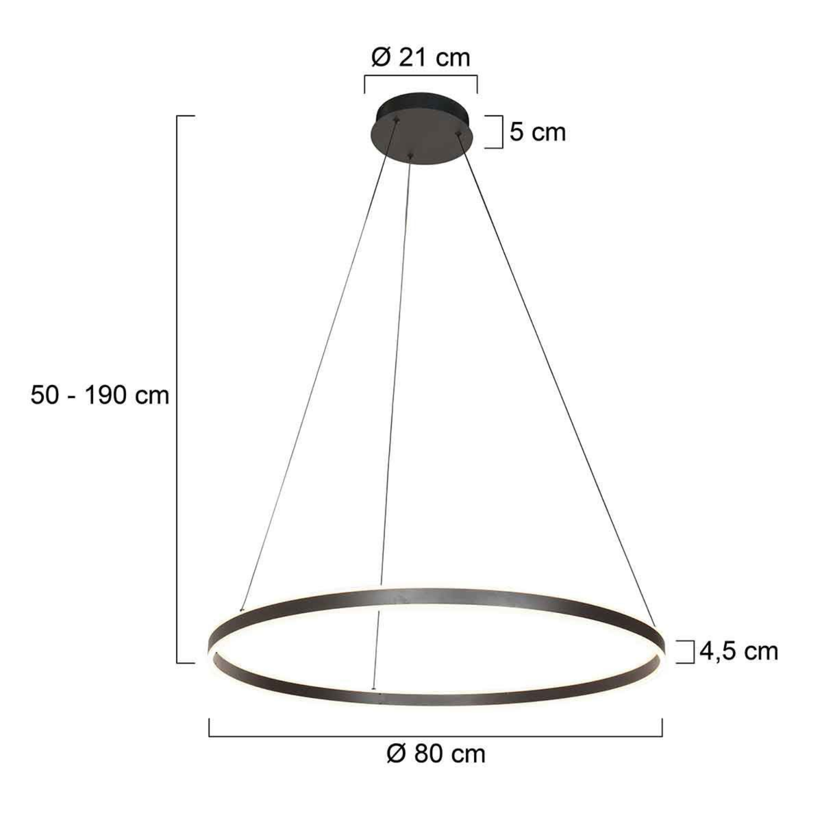 Steinhauer Ringlux Hanglamp | Zwarte LED-ring Ø80 cm, Verstelbaar voor Eettafel en Woonkamer Steinhauer