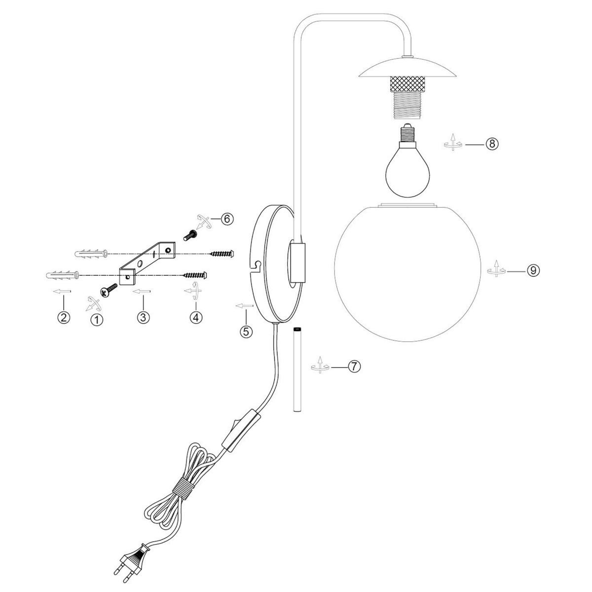 Steinhauer Bollique Wandlamp | Zwart Metaal, Smoke Glas, E14 Fitting Steinhauer