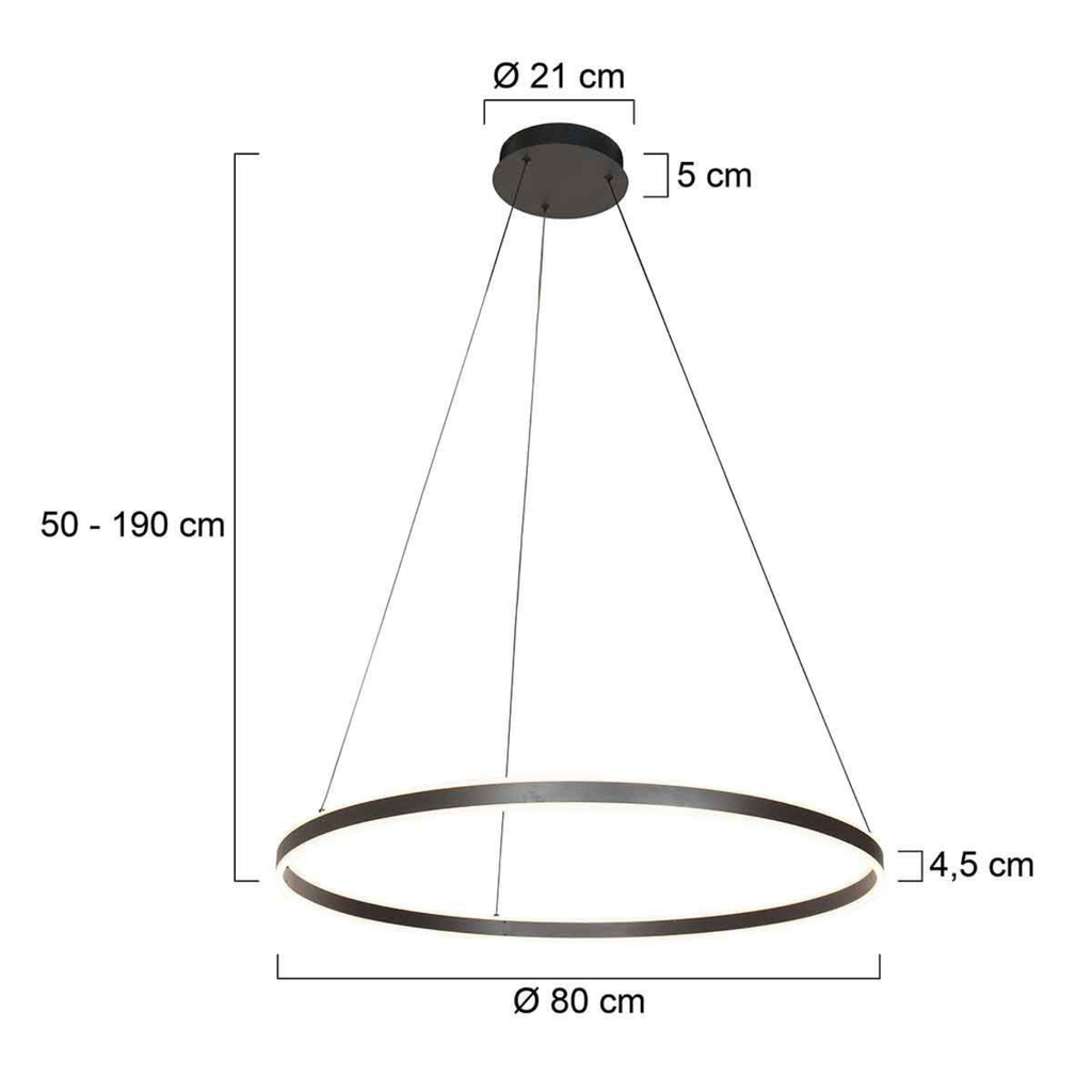Steinhauer Ringlux Hanglamp | Zwarte LED-ring Ø80 cm, Verstelbaar voor Eettafel en Woonkamer Steinhauer
