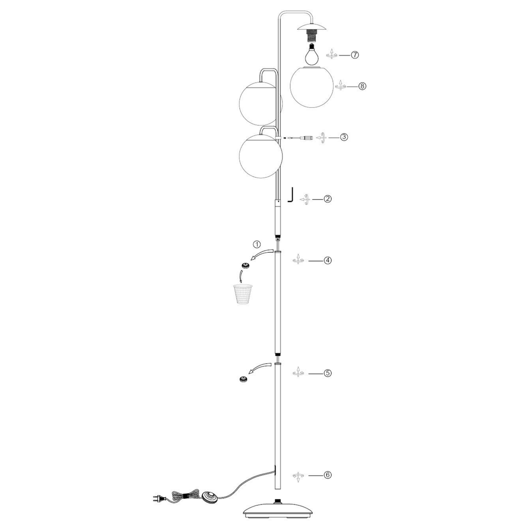 Steinhauer Bollique Vloerlamp | Zwart Metaal, 3-Lichts Smoke Glas voor Woonkamer Steinhauer