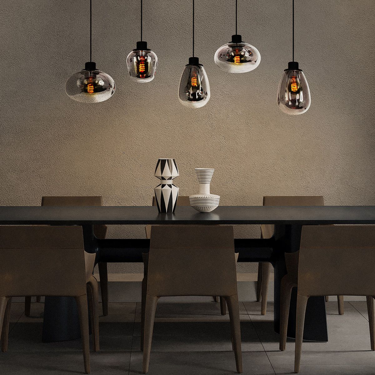 Steinhauer Reflexion Hanglamp | Zwart Staal, 5 Lichtpunten, Smoke Glas Steinhauer