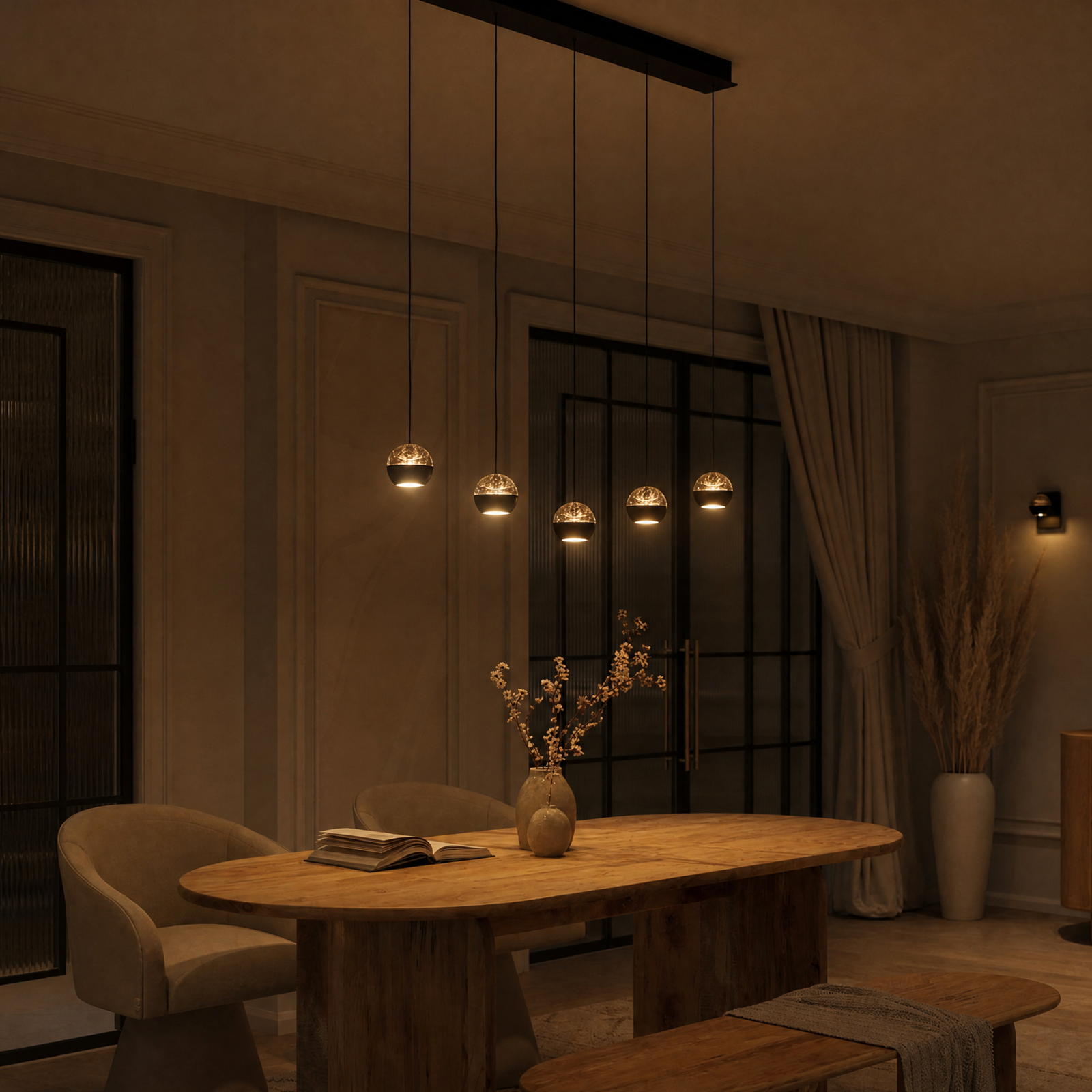 Steinhauer Belluno Hanglamp Zwart | 5-Lichts, Smoke Glas, Verstelbare Kabel, Eettafel Lamp