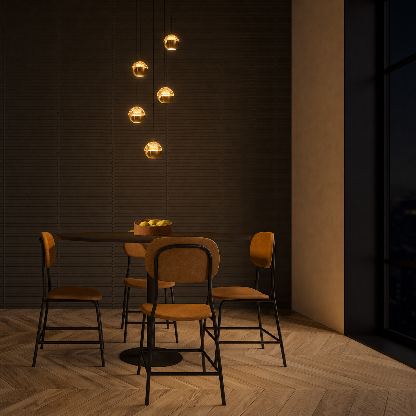 Steinhauer Belluno Hanglamp | Messing, Vijf Lichtpunten, Dim-to-Warm voor Eettafel