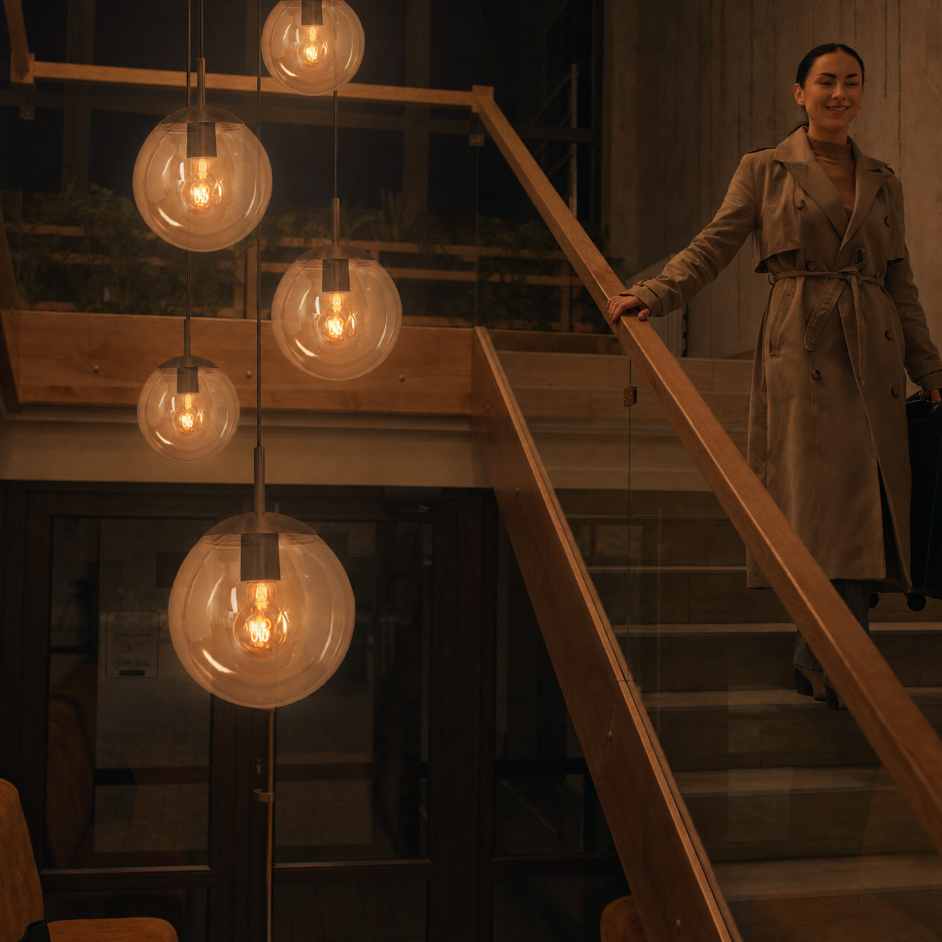 Steinhauer Bollique Hanglamp | Cacao Metaal, 5-lichts met Amber Glas