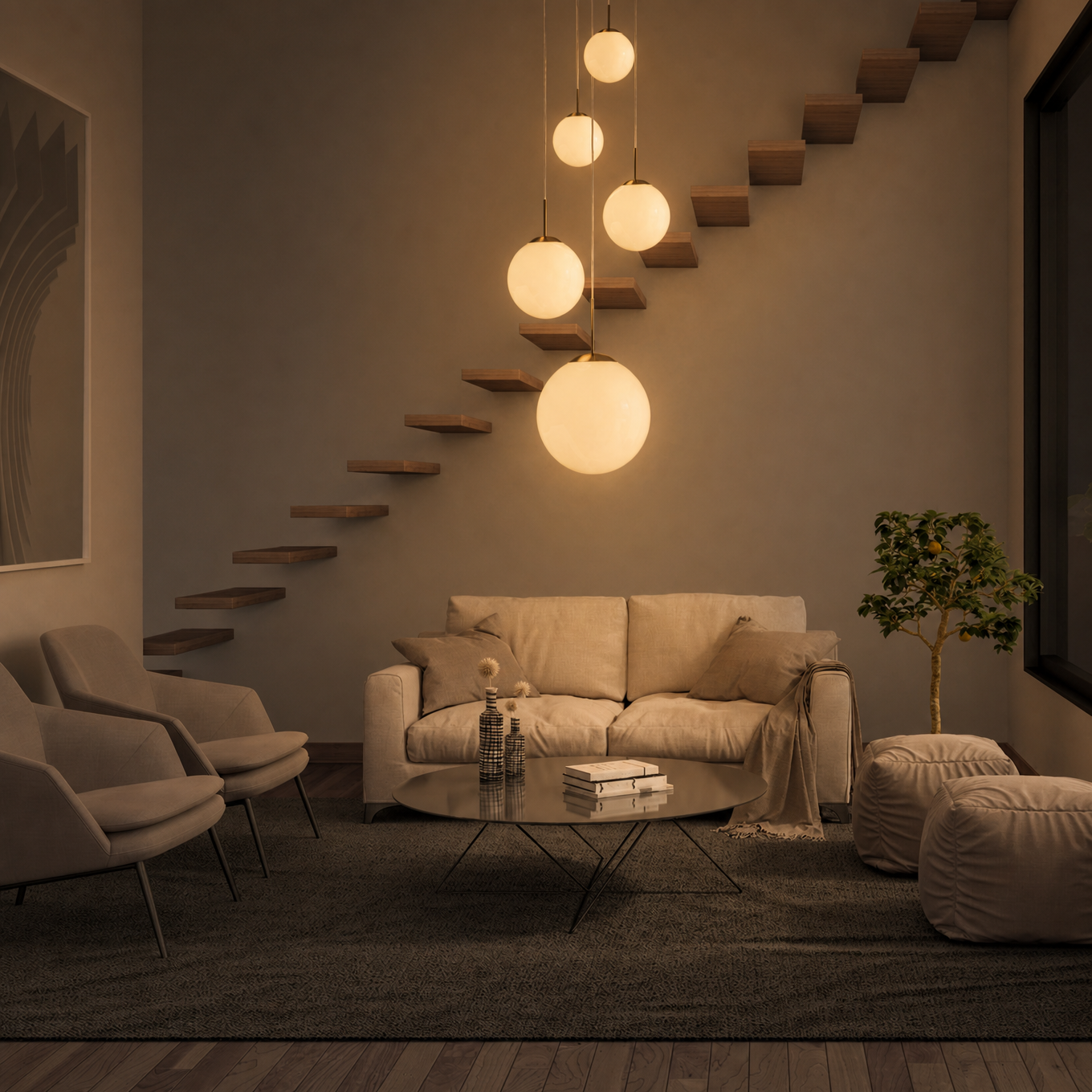 Steinhauer Bollique Hanglamp | Staalkleurig, 5-lichts met Mat Wit Glas