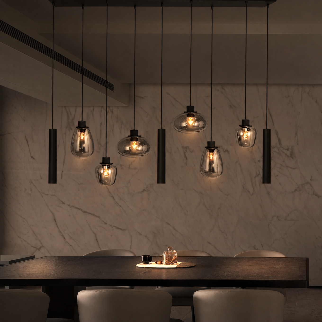 Steinhauer Reflexion Hanglamp 9-lichts | Zwart Metaal, Smoke Glas, Dimbaar